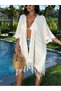 Summer Crochet Kimono Women's Beach Pareo Cardigan Jacket with Tassels - 7