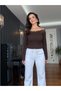 White Lycra Palazzo Trousers with Elastic Waistband - 2