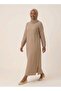 Hijab Long Dress with Long Elastic Sleeves in Dobby Pattern - 3