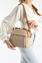Women's Beige-Tan Buzzy Leather Multi-Compartment Column Strap Hand and Shoulder Zippered Daily Crossbody Bag - 3