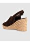 Brown Genuine Leather Straw Sole Women's Wedge Heel Sandals - 4