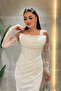 Full Lace Fabric Beaded Detailed Pencil Dress - White - 3
