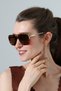 Women's Leopard Body Brown Glass Gold Handle Detailed Sunglasses - 5
