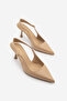 Women's Stiletto Pointed Toe Thick Strap Short Classic Heeled Shoes Riyona Beige - 3