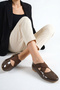 Brown Patent Leather Women's Ballerina Shoes with Elastic Round Toe Comfortable Non-Slip Sole Kima