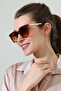 Women's Leopard Frame Brown Glass Gold Handle Detailed Sunglasses - 6