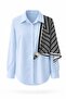 Women's Asymmetrical Patterned Blue Shirt with Shawl Detail