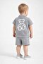 Baby Boy Reflective Bear Printed (Glows in the Light) 2-Piece Summer Set with Denim Look Polo Collar and Snap Fasteners - 2