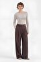 Women's Linen Fabric Pleated Detailed Inner Belt Garnished Design Trousers - 3