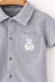 Baby Boy Reflective Bear Printed (Glows in the Light) 2-Piece Summer Set with Denim Look Polo Collar and Snap Fasteners - 5