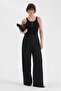Women's Linen Fabric Pleated Detailed Inner Belt Garnished Design Trousers - 3