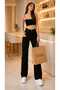 Dyon Lycra Women's Black Super High Waist Loose Leg Denim Loose Palazzo Trousers