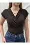 Women's Double Breasted Collar Draped Short Sleeve V-Neck Stretch Fabric Casual Stylish Blouse 202 - 3