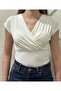 Women's Double Breasted Collar Draped Short Sleeve V-Neck Stretch Fabric Casual Stylish Blouse 202 - 2
