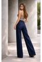 Dyon Lycra Women's Navy Blue Super High Waist Loose Leg Denim Loose Palazzo Trousers - 5
