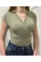 Women's Double Breasted Collar Draped Short Sleeve V-Neck Stretch Fabric Casual Stylish Blouse 202 - 2