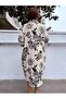 Black Gray Floral Viscose Dress - 4