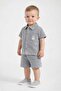 Baby Boy Reflective Bear Printed (Glows in the Light) 2-Piece Summer Set with Denim Look Polo Collar and Snap Fasteners