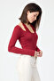 Burgundy Lace Tied Lycra Long Sleeve Women's Blouse - 6