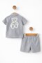 Baby Boy Reflective Bear Printed (Glows in the Light) 2-Piece Summer Set with Denim Look Polo Collar and Snap Fasteners - 4