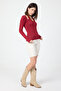 Burgundy Lace Tied Lycra Long Sleeve Women's Blouse - 8