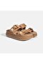 Women's Leather Buckle Wedge Heeled Nubuck Leather Slippers