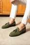 Corcik Khaki Green Suede Men's Loafer Shoes – Classic Tasseled Black Casual