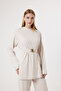 6478 - Stylish Comfortable Soft Lina Interlock Modal Fabric Shoulder Button and Waist Belt Detailed Loose Women's Set - 5