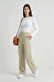 Sage Green High Waist Pocketed Buttoned Lycra Women's Palazzo Trousers - 2