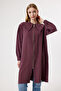 6437 - Stylish Comfortable Zippered Baby Collar Belt Tie Detailed Long Tunic Cap - 3