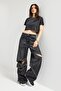 Women's Dark Smoked 2S6-1 Super Baggy Fit Zipper Detailed Special Design Denim Jean - 2