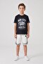 Black Embossed Lettering T-Shirt and Patterned Shorts Boys' 2-Piece Set 23817