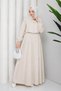 Women's Beige Shirt Detailed Maxi Length Striped Hijab Dress Nbft011 - 4