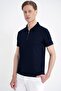 Slim Fit Stretch Cotton Zippered Polo Collar Navy Blue T-Shirt Ts 926 - 3