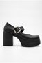 Women's High Heeled Stylish Buckle Elastic Band Closed Toe Black Ballerina Loafer Shoes