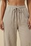 Beige Color 100% Cotton Muslin Fabric Wide-Leg Women's Trousers - Elastic Lace-Up Waist, with Pockets, Summer Wear - 2