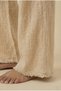 Ecru 100% Cotton Muslin Fabric Wide-Leg Women's Trousers - Elastic Lace-Up Waist, Pockets, Summer Wear - 6