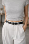 Women's Black Faux Leather Thin Belt with Long Oval Silver Buckle, Casual & Stylish Combination Belt - 2