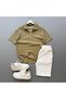 Raporlu Ottoman Fabric Green T-Shirt + White Shorts 2-Piece Top and Bottom Set - 2