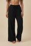 Black 100% Cotton Muslin Fabric Wide-Leg Women's Trousers - Elastic Lace-Up Waist, Pockets, Summer Wear