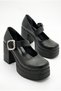 Women's High Platform Heeled Stylish Buckle Elastic Band Closed Toe Ballerina Loafer Shoes - 2
