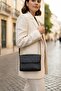 Women's Black Messenger Bag Double Zipper Column Strap Shoulder Bag - 2