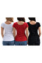 Women's Ballet Collar Bodysuit 3-Piece Set - Black White Red - 2