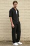 Men's Crepe Fabric Black Relaxed Fit Double Zipper Short Sleeve Jacket & Pants Bottom Top Set Ls-0265 - 3