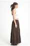 Women's Brown Voile Fabric Wrinkled Skirt with Elastic Waist and Long Lining - 3
