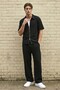 Men's Crepe Fabric Black Relaxed Fit Double Zipper Short Sleeve Jacket & Pants Bottom Top Set Ls-0265 - 2