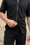 Men's Crepe Fabric Black Relaxed Fit Double Zipper Short Sleeve Jacket & Pants Bottom Top Set Ls-0265 - 4