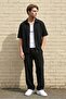 Men's Crepe Fabric Black Relaxed Fit Double Zipper Short Sleeve Jacket & Pants Bottom Top Set Ls-0265