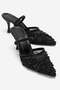 Women's Mesh Stoned Thin Heeled Slippers Black