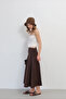 Women's Brown Drawstring Detailed High Waist Midi Length Summer Skirt - 3